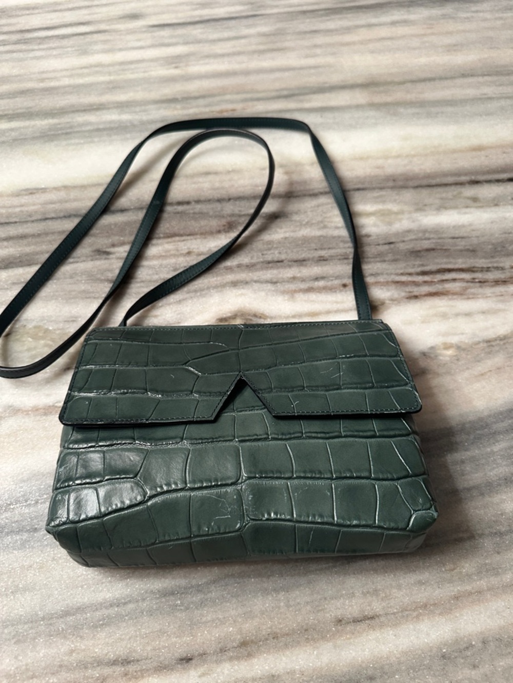 VINCE CROC EMBOSSED MINI CROSSBODY WITH V CUTOUT